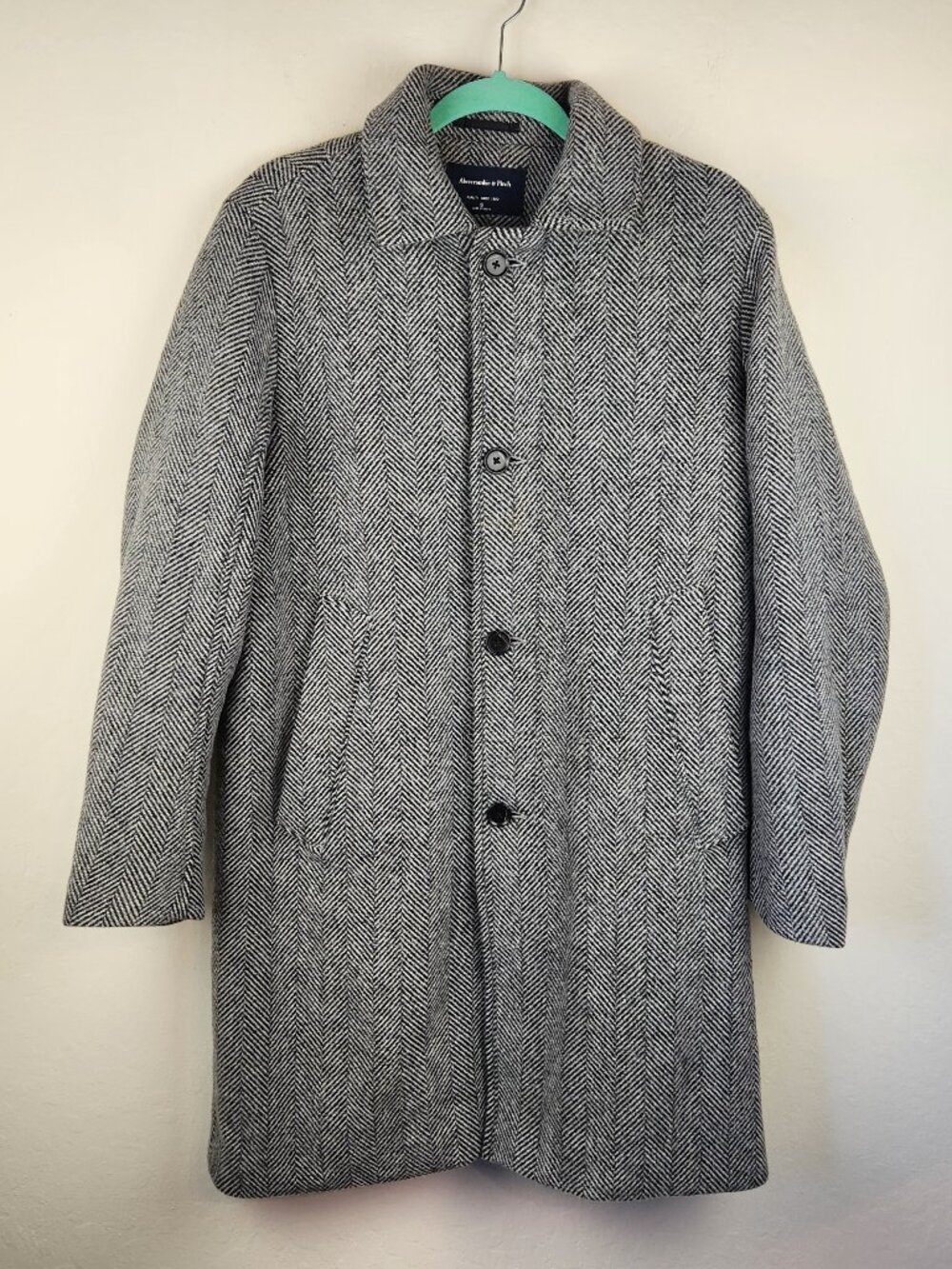 Abercrombie & Fitch Men's Gray Wool Blend Herringbone Coat sz S